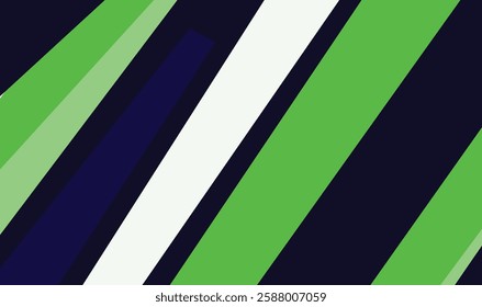 Abstract geometric background with diagonal stripes in shades of green, navy blue, and white. Ideal for modern design projects