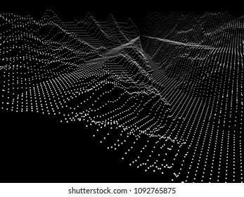Abstract geometric background with digital landscape. 3D futuristic illustration.
