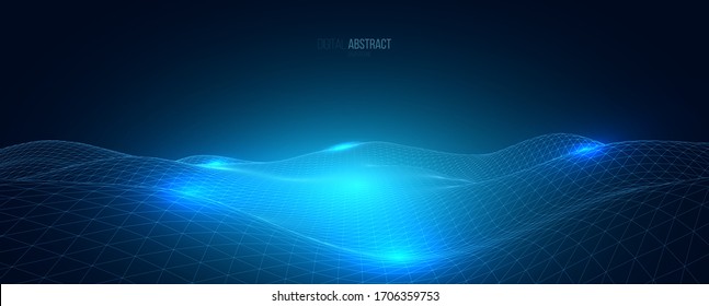 Abstract geometric background with digital landscape or waves. Vector futuristic illustration.
