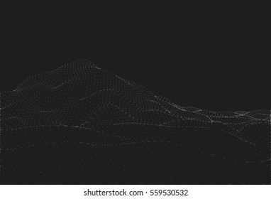 Abstract geometric background with digital landscape or waves. Vector futuristic illustration.