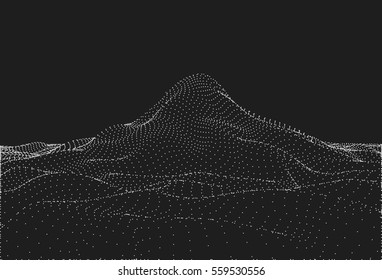 Abstract geometric background with digital landscape or waves. Vector futuristic illustration.