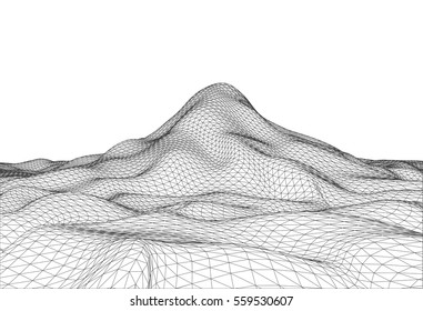 Abstract geometric background with digital landscape or waves. Vector futuristic illustration.