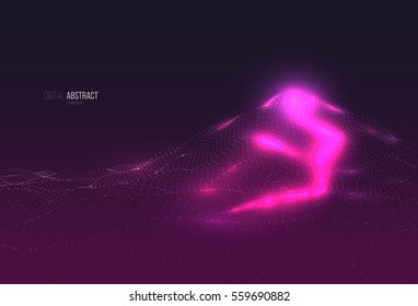 Abstract geometric background with digital landscape or waves. Vector futuristic illustration.