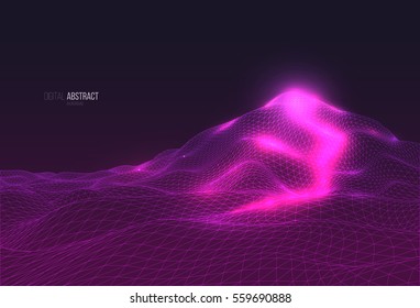 Abstract geometric background with digital landscape or waves. Vector futuristic illustration.