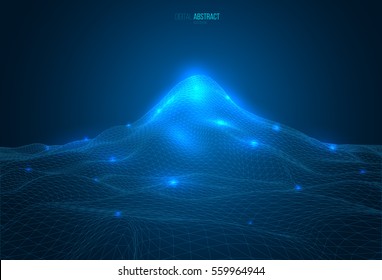 Abstract geometric background with digital landscape or waves. Vector futuristic illustration.