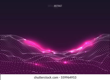 Abstract geometric background with digital landscape or waves. Vector futuristic illustration.