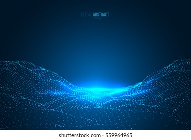 Abstract geometric background with digital landscape or waves. Vector futuristic illustration.