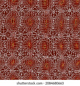 Abstrakter geometrischer Hintergrund mit gestrichenen Linien und Kreisen. Dekoratives Schachbrettmuster mit nahtlosem Rahmen. Gepunktetes hypnotisches Muster. Intrikate symmetrische Ornamente. 