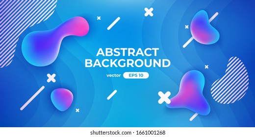 Abstract geometric background. Dynamic fluid shapes composition. Simple modern design. Futuristic banner, poster, flyer, cover template. Flat style vector eps10 illustration. Blue and pink color.