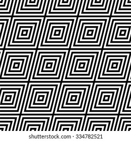 Abstract geometric background. Embedded diamonds at regular intervals. Seamless vector pattern. Black and white background easy to edit. Strict linear diagonal pattern.