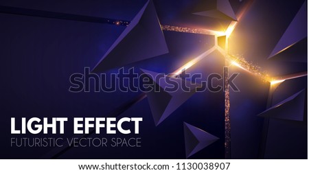 Abstract Geometric Background. Explosion Power Design with Crushing Surface, 3D Triangles and Golden Light. Vector illustration