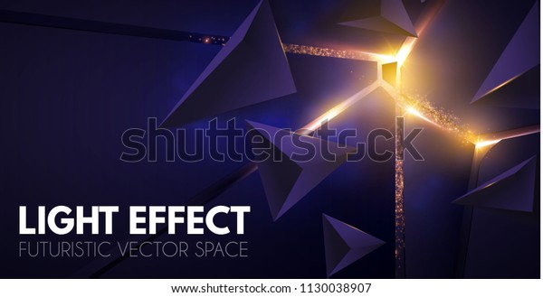 Abstract Geometric Background. Explosion\
Power Design with Crushing Surface, 3D Triangles and Golden Light.\
Vector illustration