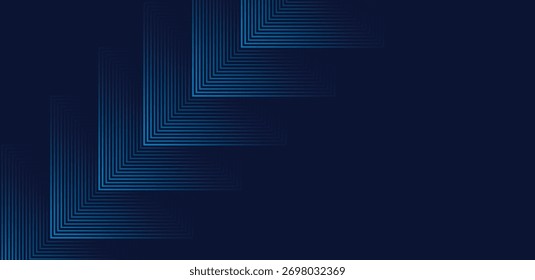 Abstract geometric background features receding light blue square outlines set against a deep navy backdrop creating a sense of depth and modern technological sophistication
