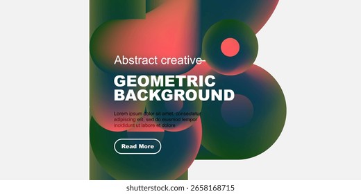 Abstrakter geometrischer Hintergrund mit lebendigen Farben, Formen, Text, Schaltfläche. Modernes Design für digitale Projekte geeignet.