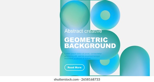 Abstractas fondo geométrico cuenta con vibrantes Formas de color verde azulado, texto, Botón. Diseño moderno adecuado para proyectos digitales.