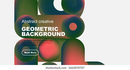 Abstrakter geometrischer Hintergrund mit lebendigen Farben, Text, Schaltfläche. Modernes Design, geeignet für digitale Projekte, Präsentationen.