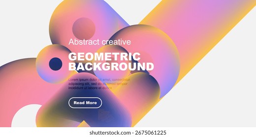 Abstrakter geometrischer Hintergrund mit lebendigen Farben, Formen, Text, Schaltfläche. Modernes Design für Präsentationen, Websites.