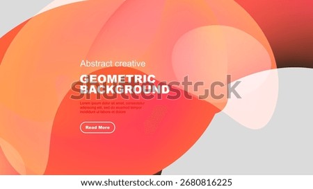 Abstract geometric background features vibrant red, orange hues. White shapes contrast dark backdrop. Text promotes further exploration.