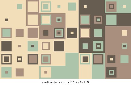 Abstract geometric background featuring a captivating arrangement of squares in muted earth tones and pastel greens.