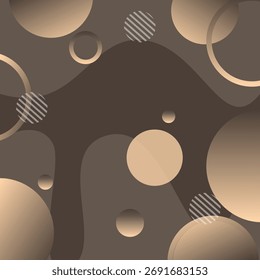 Abstract geometric background featuring circles, lines, and gradient effects in a sophisticated monochrome brown and beige color palette. Perfect for luxury or vintage branding
