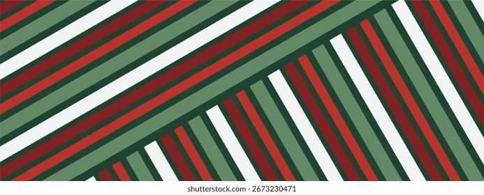An abstract geometric background featuring diagonal stripes in a classic Christmas palette of red, green, and white.