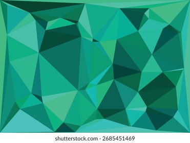 Abstract geometric background featuring a modern low poly pattern of triangles in cool shades of green and teal
