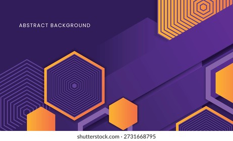 Abstract geometric background featuring a modern combination of purple and orange colors, with dynamic lines, shapes, and futuristic