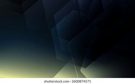 Abstract geometric background featuring overlapping shapes in dark blue tones with a gradient effect and subtle lighting emphasizing depth and dimension