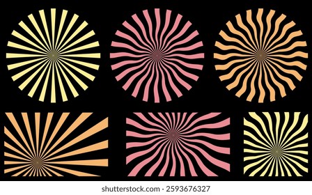 Abstract geometric background featuring radiating shapes in pastel hues against a stark black backdrop creating an eye-catching pattern