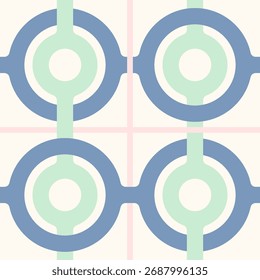 Fondo geométrico Abstractas con un patrón repetitivo sin fisuras de anillos interconectados en una paleta de colores azul y verde pastel suave