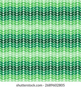 Abstract geometric background featuring a seamless repeating pattern of stylized green leaves arranged in a vibrant color gradient wave