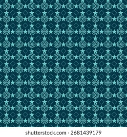 Abstract geometric background featuring stars hexagons and diamond shapes in teal and dark blue Perfect for wallpapers fabric prints packaging stationery and modern graphic design projects