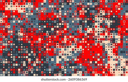 Abstract geometric background featuring a vibrant mosaic of red, blue, and cream squares.  Perfect for website banners, tech presentations, or modern design projects.