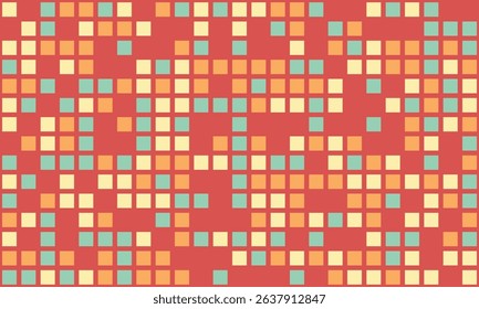 Abstract geometric background featuring a vibrant mosaic of pastel squares on a reddishbrown backdrop.
