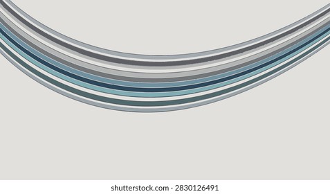 Abstract geometric background featuring a wide curved band of parallel stripes in silver, slate blue, charcoal, and gray shades over a clean light gray minimalist surface.