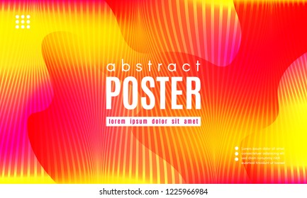 Abstract Geometric Background. Fluid Shapes Composition. Wave Liquid with Distorted Lines. Striped Geometric Poster in Red, Yellow and Orange Colors Design. Landing Page Concept with Vibrant Gradient.