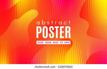 Abstract Geometric Background. Fluid Shapes Composition. Wave Liquid with Distorted Lines. Striped Geometric Poster in Red, Yellow and Orange Colors Design. Landing Page Concept with Vibrant Gradient.