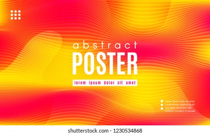 Abstract Geometric Background. Fluid Shapes Composition. Wave Liquid with Distorted Lines. Striped Geometric Poster in Red, Yellow and Orange Colors Design. Landing Page Concept with Vibrant Gradient.