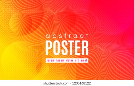 Abstract Geometric Background. Fluid Shapes Composition. Wave Liquid with Distorted Lines. Striped Geometric Poster in Red, Yellow and Orange Colors Design. Landing Page Concept with Vibrant Gradient.