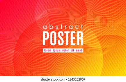 Abstract Geometric Background. Fluid Shapes Composition. Wave Liquid with Distorted Lines. Striped Geometric Poster in Red, Yellow and Orange Colors Design. Landing Page Concept with Vibrant Gradient.