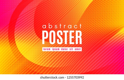 Abstract Geometric Background. Fluid Shapes Composition. Wave Liquid with Distorted Lines. Striped Geometric Poster in Red, Yellow and Orange Colors Design. Landing Page Concept with Vibrant Gradient.