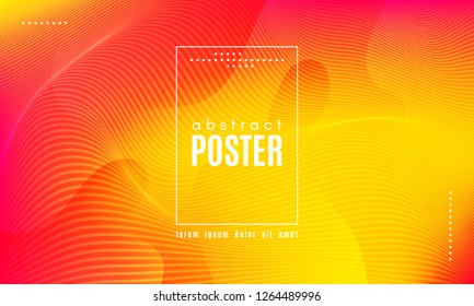 Abstract Geometric Background. Fluid Shapes Composition. Wave Liquid with Distorted Lines. Striped Geometric Poster in Red, Yellow and Orange Colors Design. Landing Page Concept with Vibrant Gradient.