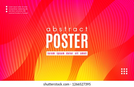 Abstract Geometric Background. Fluid Shapes Composition. Wave Liquid with Distorted Lines. Striped Geometric Poster in Red, Yellow and Orange Colors Design. Landing Page Concept with Vibrant Gradient.
