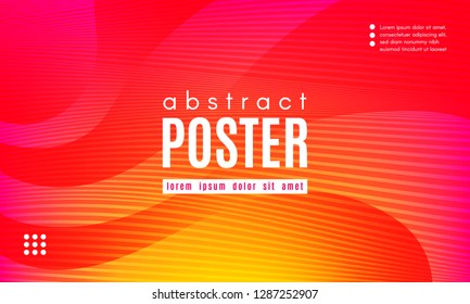 Abstract Geometric Background. Fluid Shapes Composition. Wave Liquid with Distorted Lines. Striped Geometric Poster in Red, Yellow and Orange Colors Design. Landing Page Concept with Vibrant Gradient.
