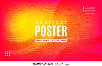 Abstract Geometric Background. Fluid Shapes Composition. Wave Liquid with Distorted Lines. Striped Geometric Poster in Red, Yellow and Orange Colors Design. Landing Page Concept with Vibrant Gradient.