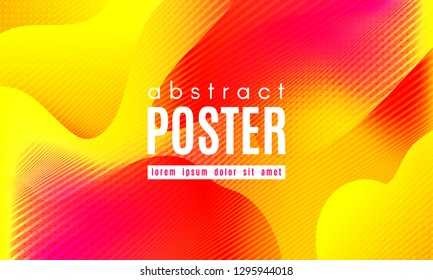 Abstract Geometric Background. Fluid Shapes Composition. Wave Liquid with Distorted Lines. Striped Geometric Poster in Red, Yellow and Orange Colors Design. Landing Page Concept with Vibrant Gradient.