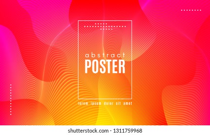 Abstract Geometric Background. Fluid Shapes Composition. Wave Liquid with Distorted Lines. Striped Geometric Poster in Red, Yellow and Orange Colors Design. Landing Page Concept with Vibrant Gradient.