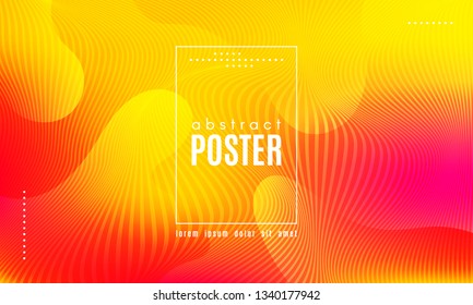 Abstract Geometric Background. Fluid Shapes Composition. Wave Liquid with Distorted Lines. Striped Geometric Poster in Red, Yellow and Orange Colors Design. Landing Page Concept with Vibrant Gradient.