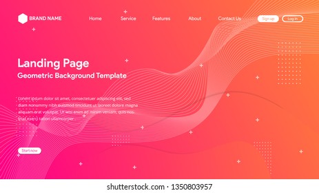 Abstract Geometric Background. Fluid Shapes Composition. Wave Liquid with Distorted Lines. Striped Geometric Poster in Red, Yellow and Orange Colors Design. Landing Page Concept with Vibrant Gradient.