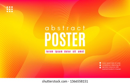 Abstract Geometric Background. Fluid Shapes Composition. Wave Liquid with Distorted Lines. Striped Geometric Poster in Red, Yellow and Orange Colors Design. Landing Page Concept with Vibrant Gradient.